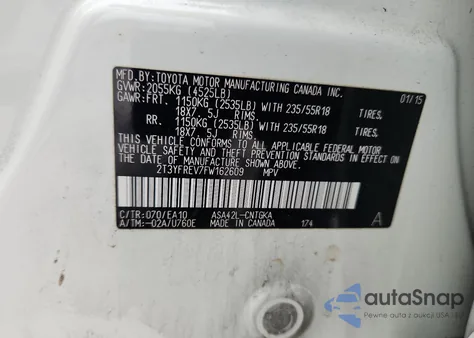 2015 Toyota Rav4 Limited z USA, uszkodzony, nr VIN 2T3YFREV7FW162609